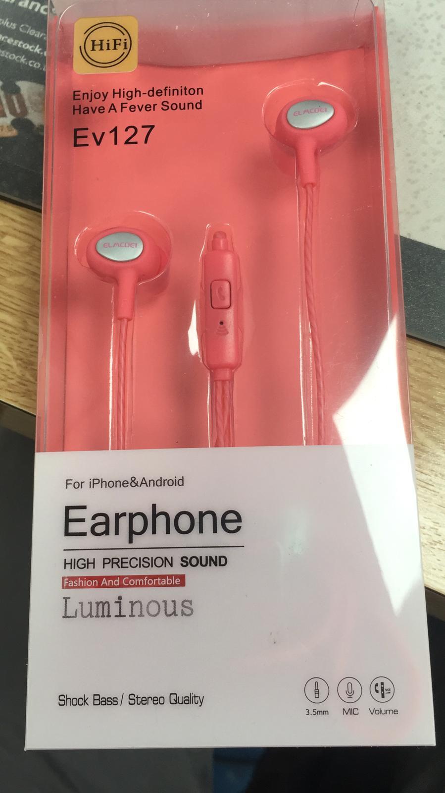 ELMCOEI Earphone Fashion and Comfortable for Iphone & Android EV127 Red