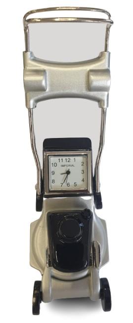 Miniature Clock Silver Metal Grass Sweeper Solid Brass IMP1098S - CLEARANCE NEEDS RE-BATTERY