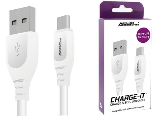 Advanced Accessories 1 Metre Micro to USB Cable- White