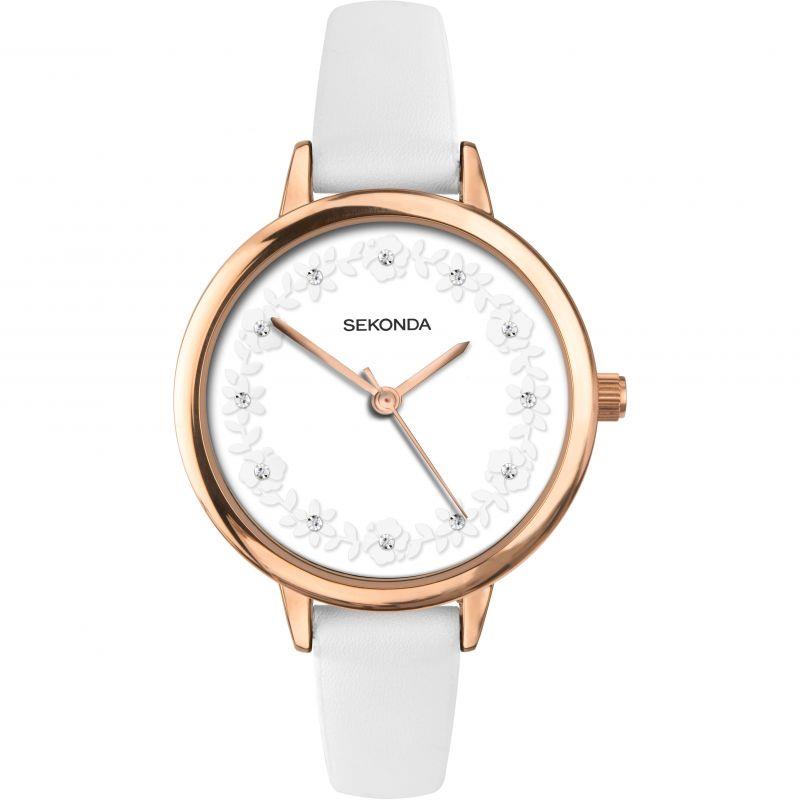 Sekonda Ladies Round Dial White Leather Strap Watch 2817