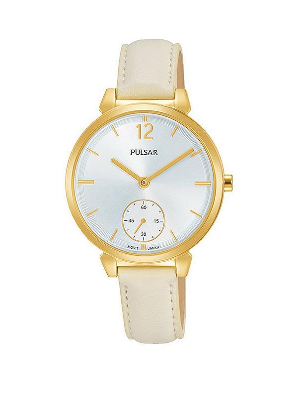 Pulsar Womans Cream Leather Strap Silver Dial Watch PN4058X1