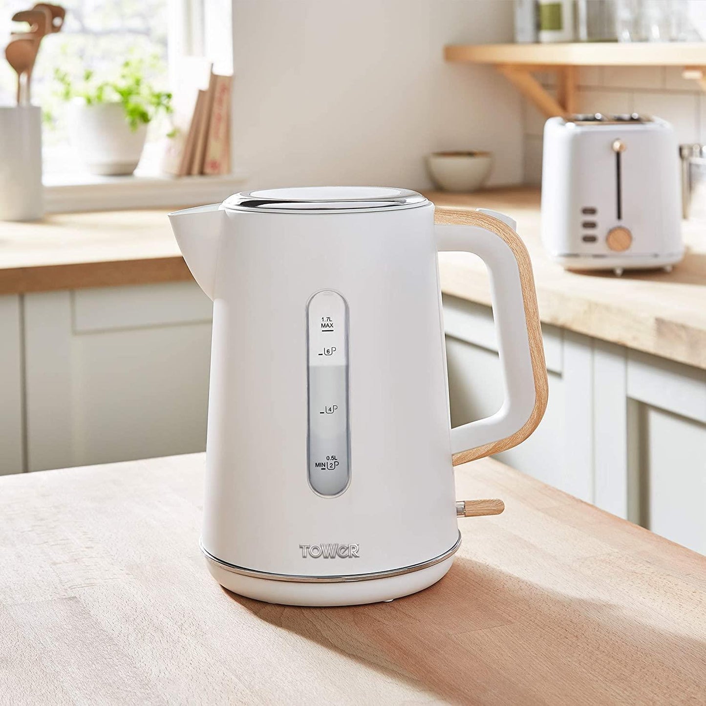 Tower Scandi Kettle, 2 Slice Toaster & Breadbin Set