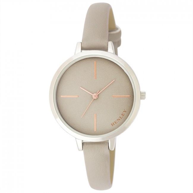 Henley Women's Slimline Feature Logo Fashion Leather Strap Watch H06141-Grey