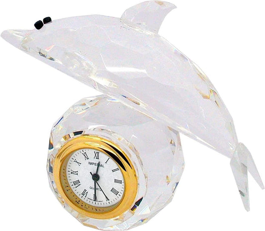 Miniature Clock Dolphin Crystal & Gold Plated Alloy Fittings Solid Brass IMP520 - CLEARANCE NEEDS RE-BATTERY