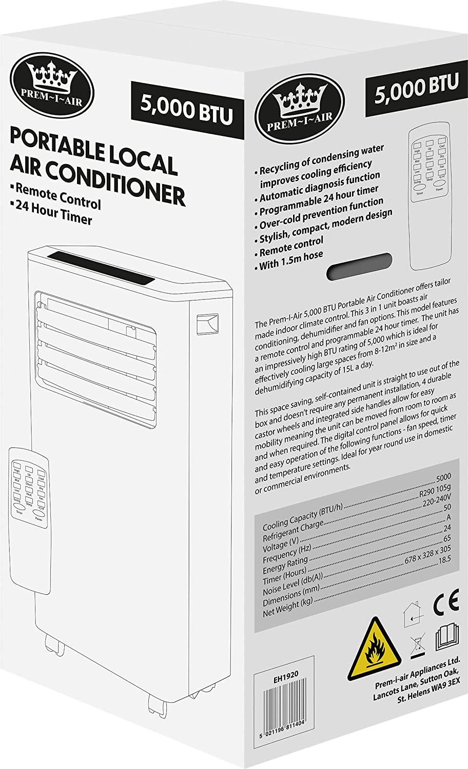 Prem-I-Air AC Unit 5,000 BTU Portable Local Air Conditioner with Remote Control