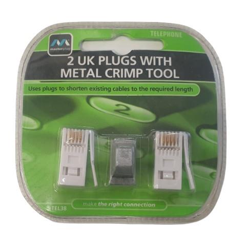 Masterplug 2 UK Plugs with Metal Crimp Tool TEL38