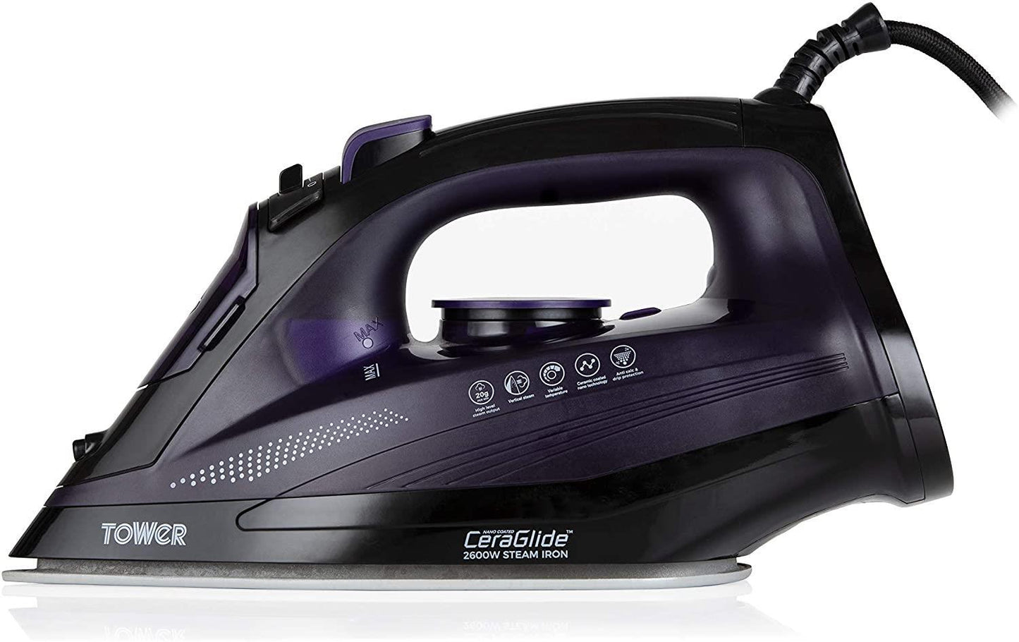 Tower T22011 CeraGlide Ultra-Speed Steam Iron with Variable Steam Function, Self-Cleaning and Anti-Calc, Purple, 2600 W