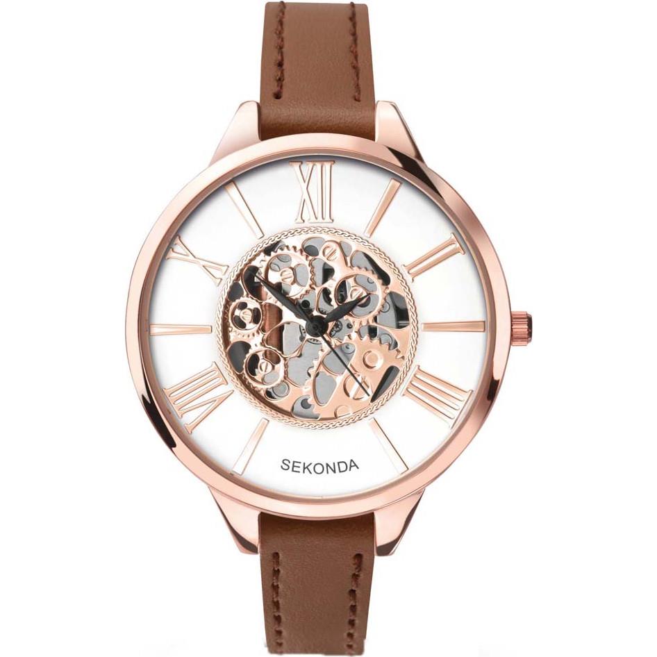 Sekonda Ladies Skeleton Brown Leather Strap Watch 2315