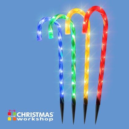 Christmas Workshop 4PC 40LED Candy Cane Stick Stake Lights - Colour (Carton of 6)