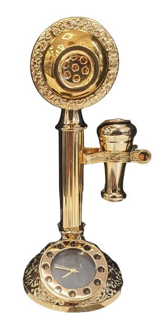 Miniature Clock Gold Candlestick Telephone Solid Brass IMP97 - CLEARANCE NEEDS RE-BATTERY