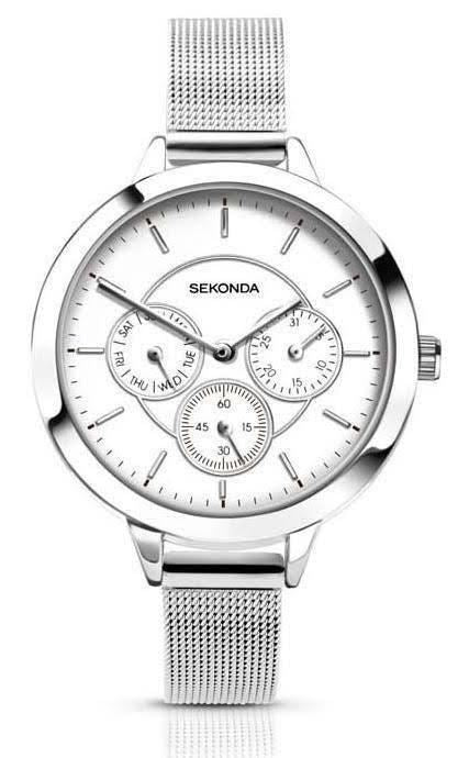 Sekonda Ladies Fashion Big White Dial Silver Plated Case Mesh Bracelet Watch 2367