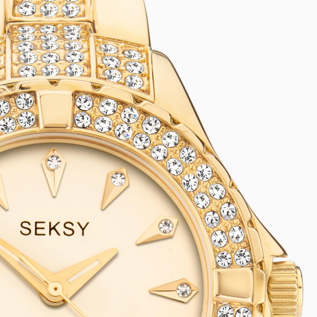 Seksy Ladies Watch | Gold Case & Brass Bracelet With Champagne Dial | 2259