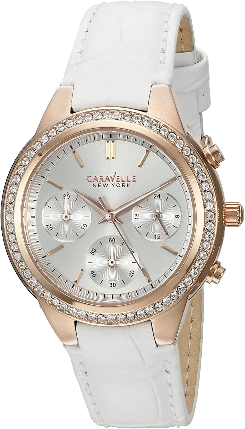 Caravelle New York Ladies Chronograph Leather Strap Watch 44l214