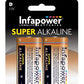Infapower Super Alkaline D Batteries Pack of 12