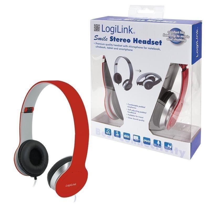 LogiLink High Quality Wired Stereo Headset with Microphone, RED - HS0035RED