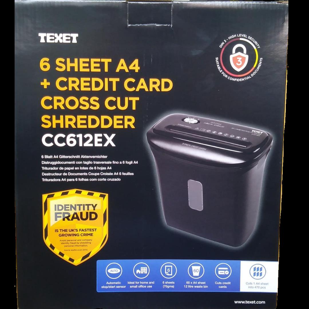 Texet 6 Sheet A4+ Credit Card Cross Cut Shredder