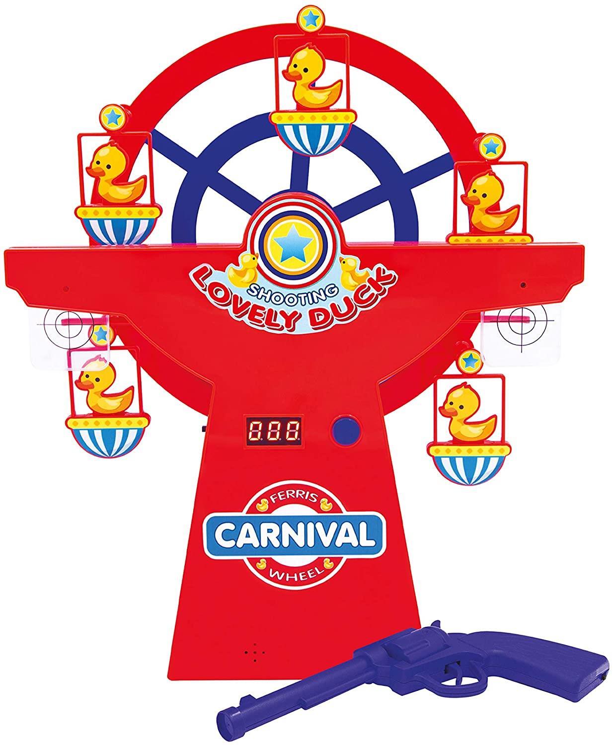 Global Gizmos 55729 Duck Shoot Carnival Game | Infrared Six Shooter | Rotating Ferris Wheel | Digital Display