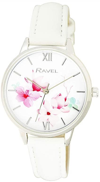 Ravel Women's Flower image Dial Leather Strap Watch RF005 Available Multiple Colour