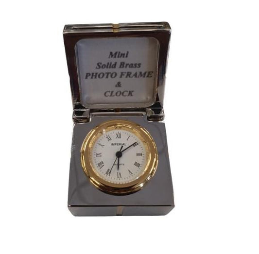 Miniature Clock Solid Brass Photo Frame IMP17 - CLEARANCE NEEDS RE-BATTERY