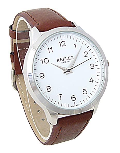 Reflex Mens Watch Brown Leather Strap White Dial Ref0026