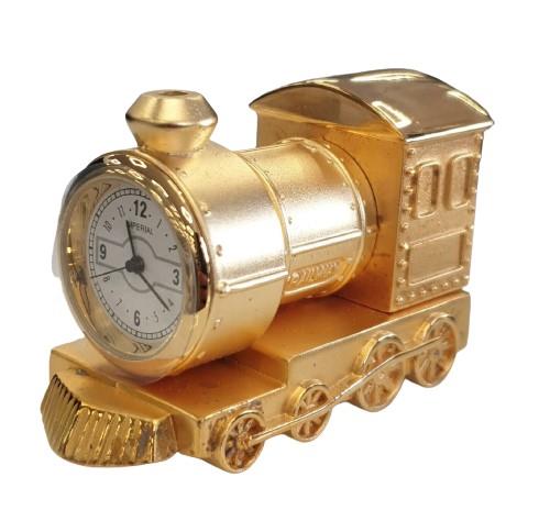 Miniature Clock Gold Metal Steam Engine Train Solid Brass IMP79 - CLEARANCE NEEDS RE-BATTERY
