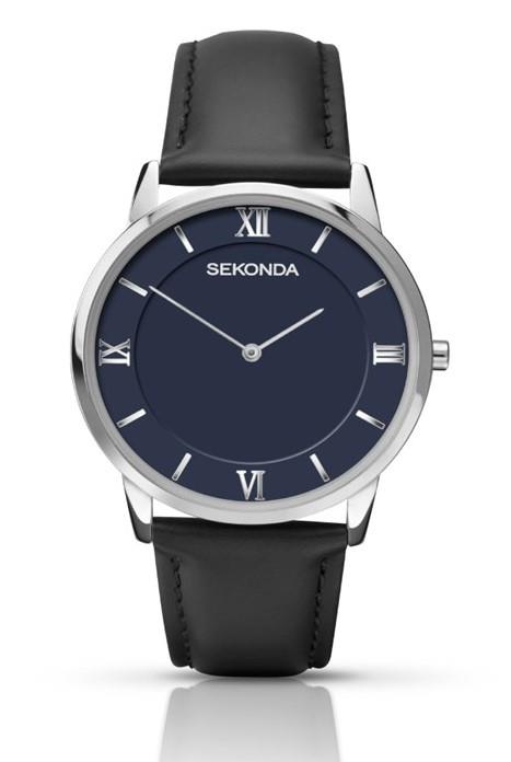 Sekonda Ladies Watch Black Leather Strap Blue Face Silver Case 2433