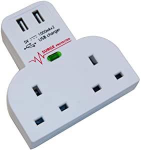 2 Way Wall Adapter with 2 USB Ports - 13A