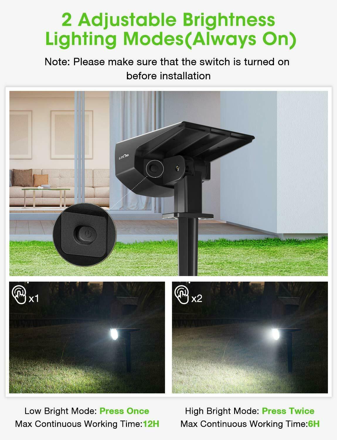 Litom 2pc 12 led solar lights waterproof solar landscape lights outdoor with adjustable solar landscape spotlight for deals garden