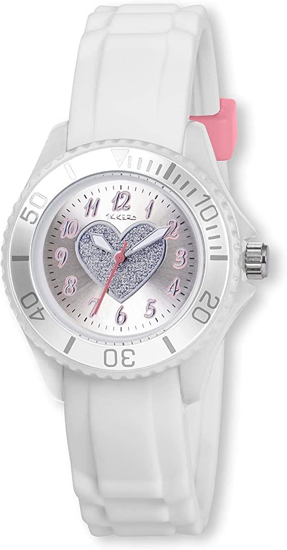 Tikkers Girls White Rubber/Silicone Strap Watch with Glitter LOVE Heart Design TK0034