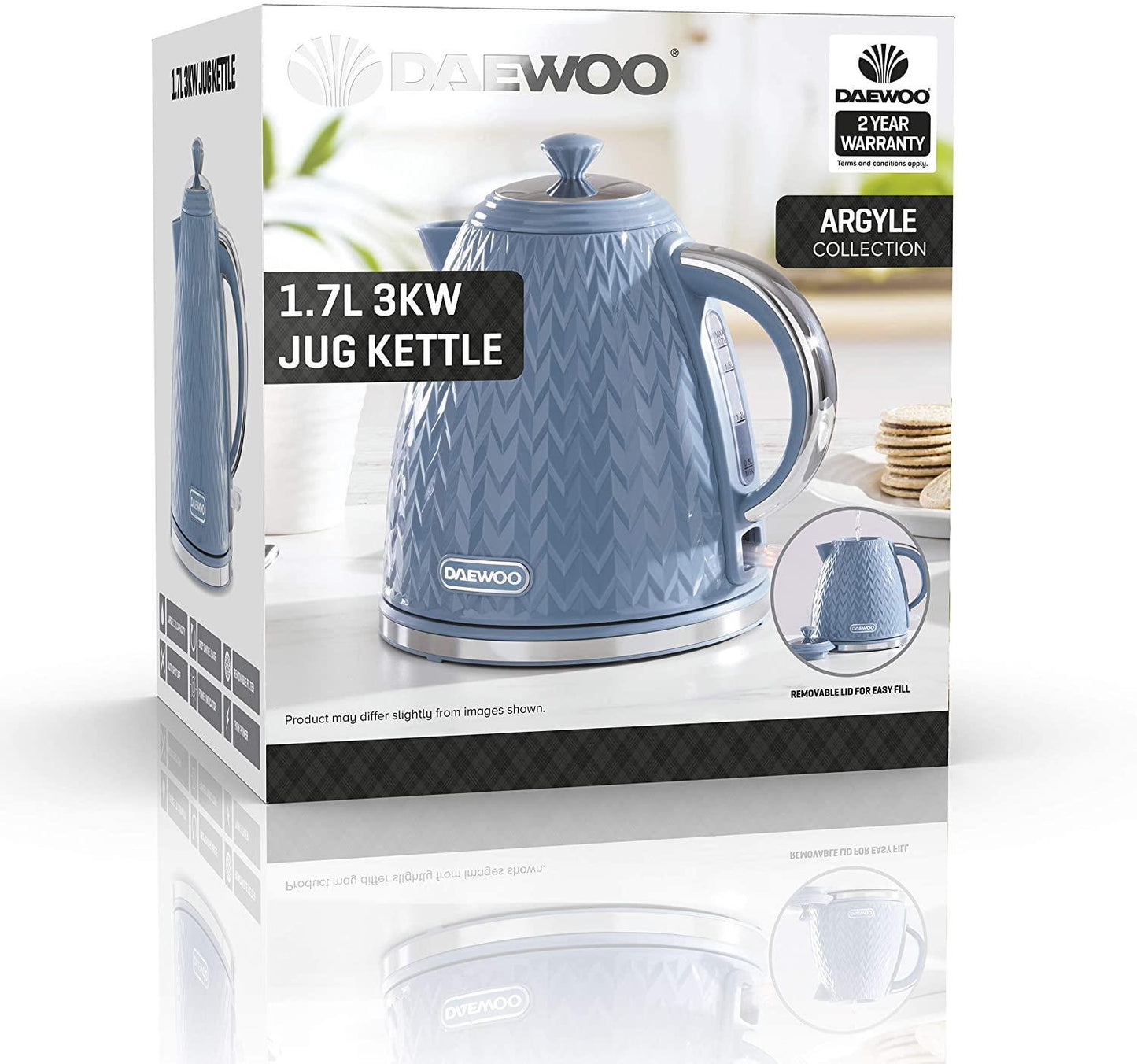 Daewoo Argyle 1.7L 3KW Jug Kettle Light Blue SDA1822