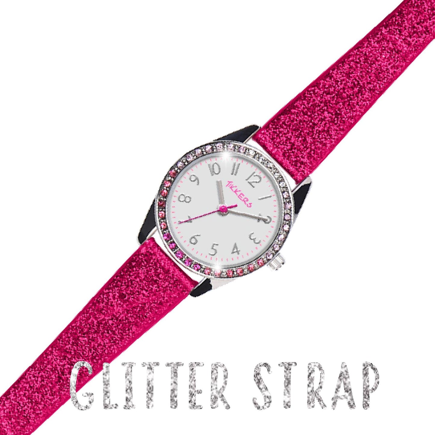 Tikkers Girls Analogue Red Glittery Strap Watch TK0123