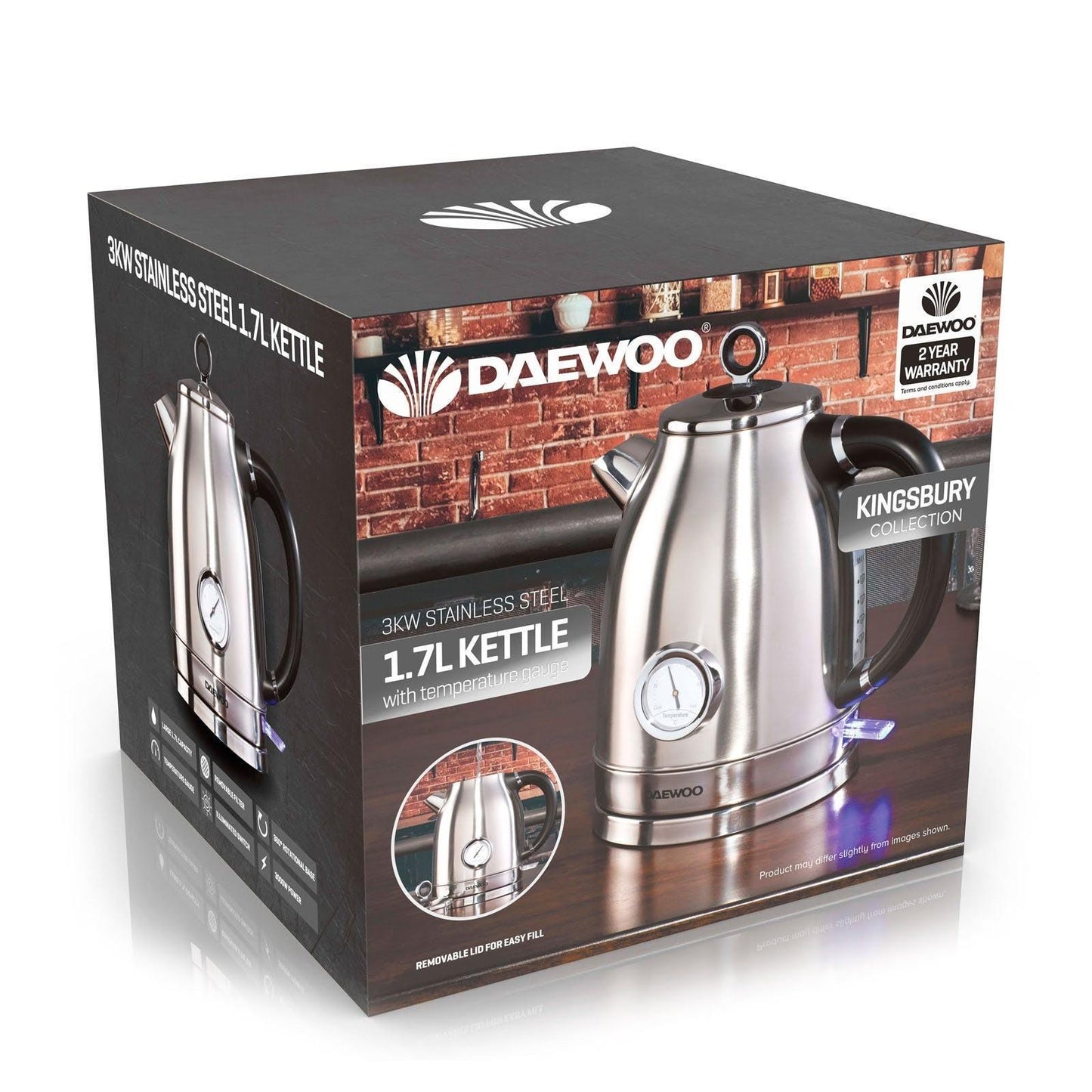 Daewoo Kingsbury 3Kw 1.7 Litres Stainless Steel Kettle With Temp Dial SDA1747