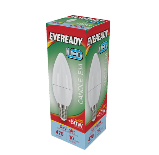 Eveready S17380 LED Candle Bulb 60w E14 (SES) 806lm 7.3W Daylight (Pack of 5)