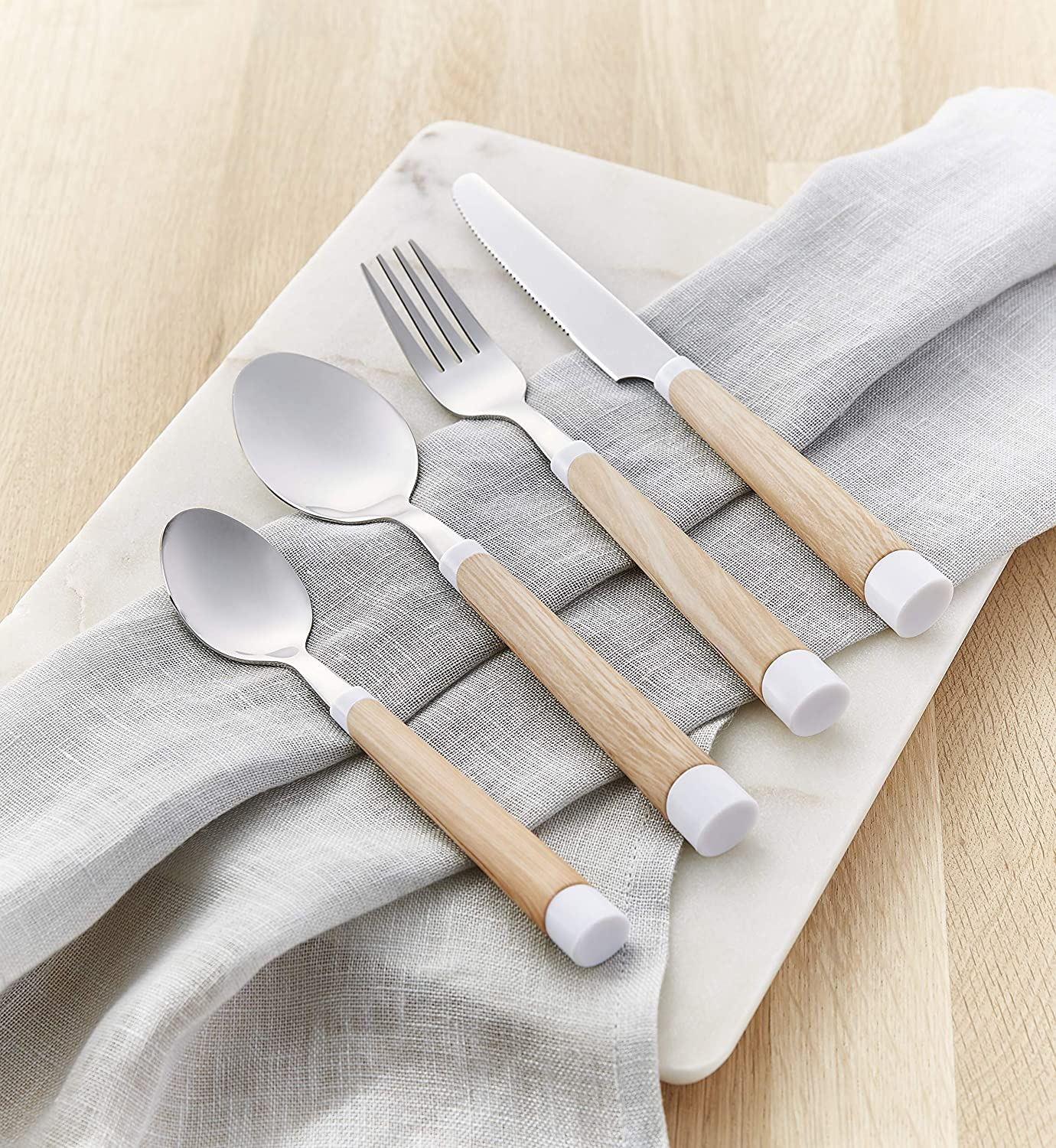 Tower Scandi 16 pcs Cutlery Set Steel with Wood Accents T859004W