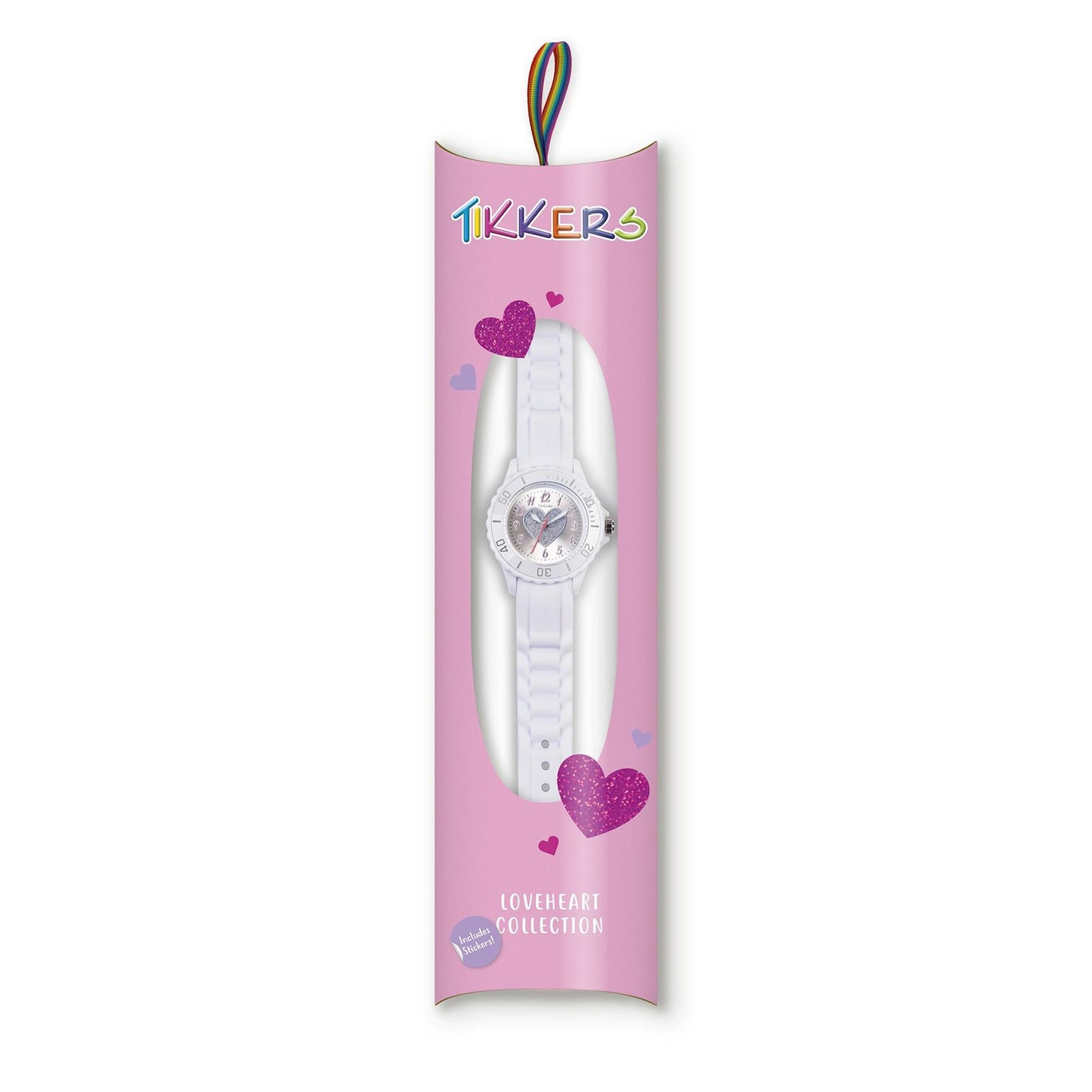 Tikkers Girls White Rubber/Silicone Strap Watch with Glitter LOVE Heart Design TK0034