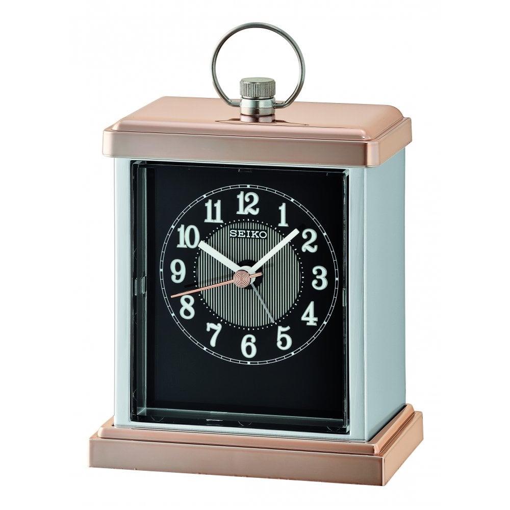 Seiko Clocks Rose and Silver Finish Mantel Clock with Light QHE148A