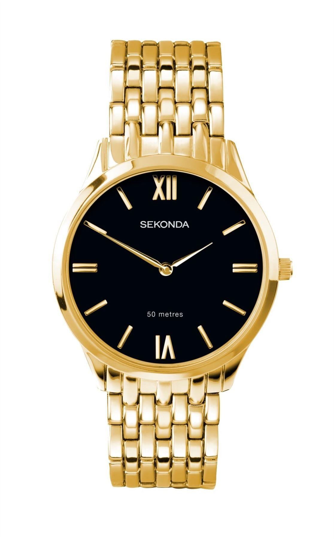 Sekonda Mens Fashion Black Dial Gold Bracelet Watch 1611