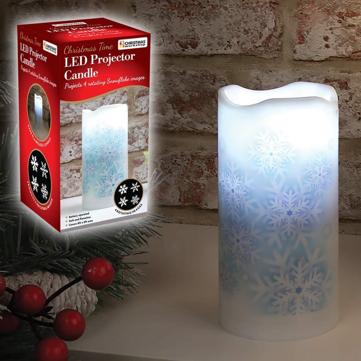 The Christmas Workshop 47250 LED Snowflake Projector Candle-4 Rotating Images, PP, White