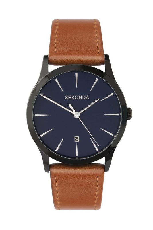 Sekonda Mens Analogue Quartz Watch With Blue Dial And Brown Leather Strap 1514