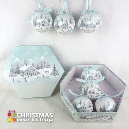 Christmas Workshop 14pc Frosted Snow Xmas Village Bauble (Carton of 12)