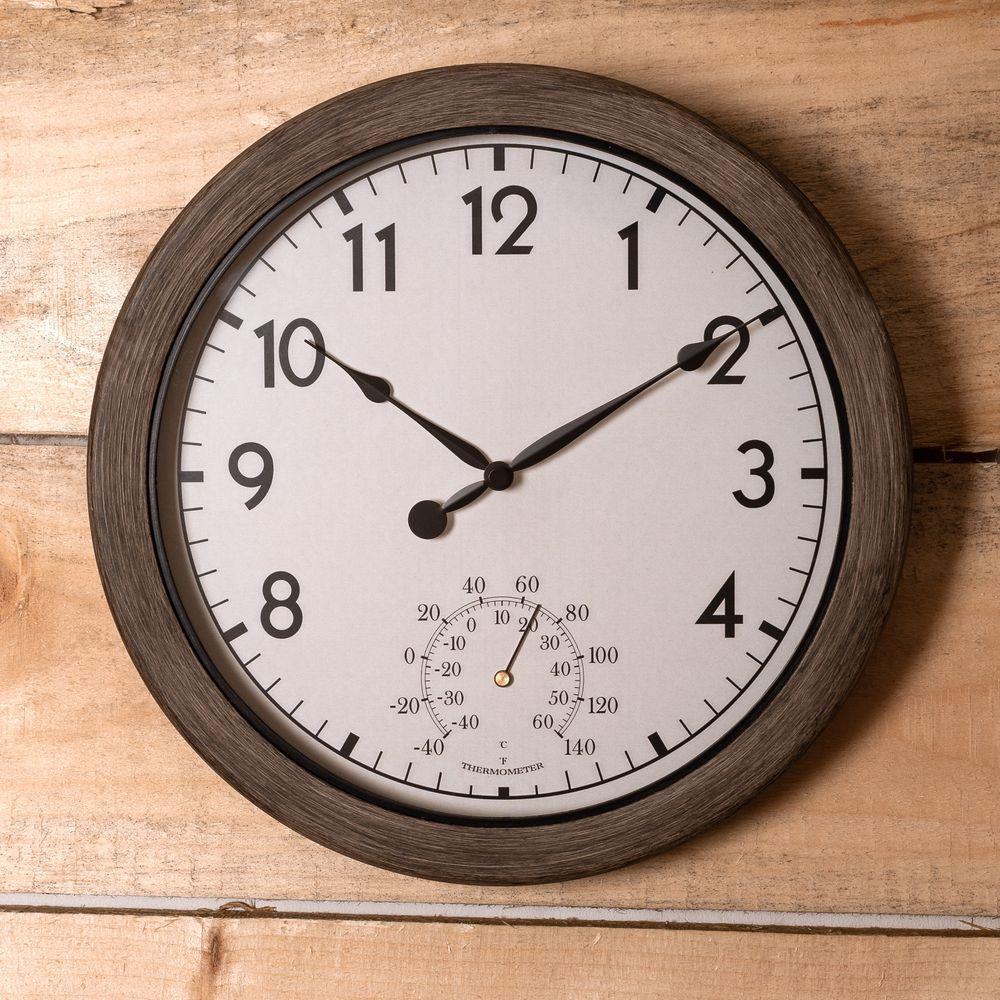 Country Living Grey Outdoor Clock with Temp 26cm