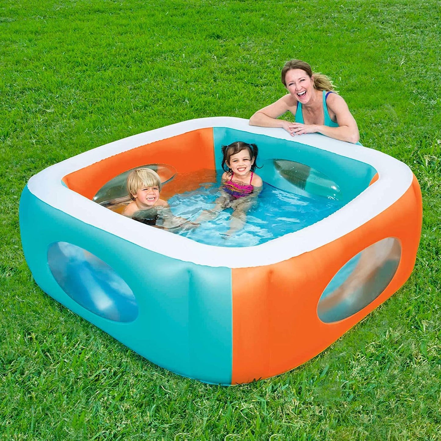 Inflatable Kids Paddling Pool 66" X 66" X 22" Window Pool Outdoor Fun Game