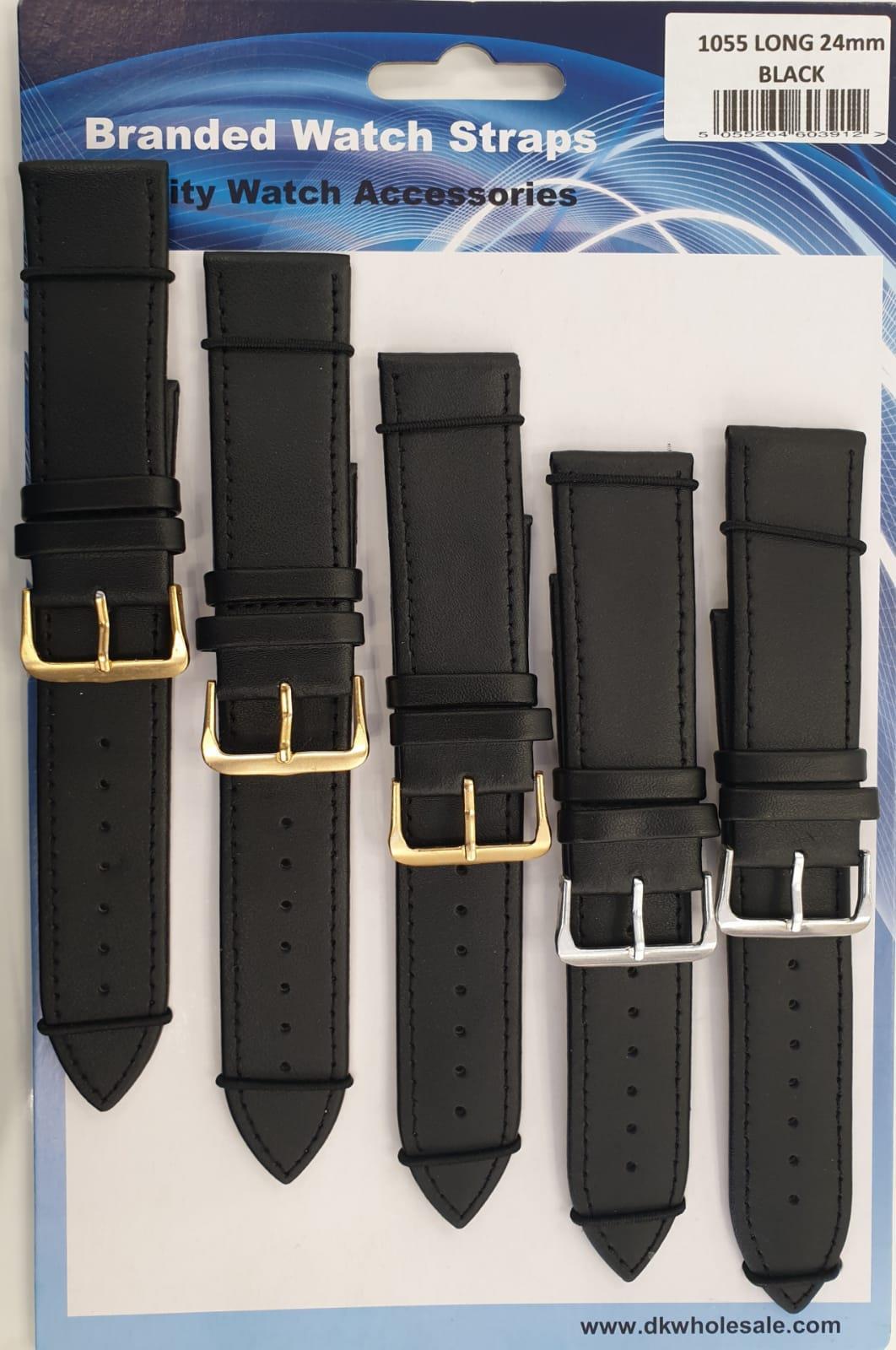 Leather Black Long Watch Straps Pk10 Available size 6mm - 24mm 1055