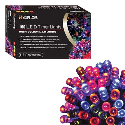 Christmas Workshop 100 LED Battery Op Timer Lights - Multi Colour (Carton of 20)