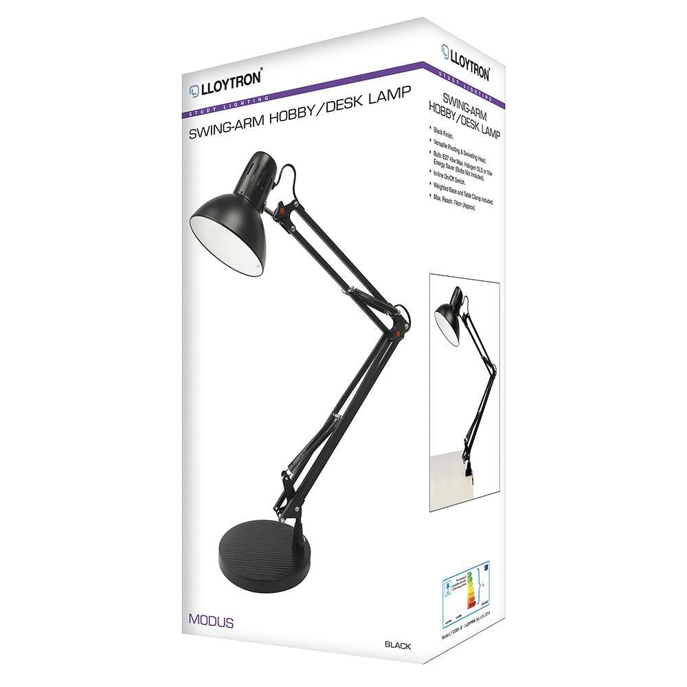 Lloytron 45w 'Modus' Swing-Arm Hobby Desk Lamp - Black L1120BK