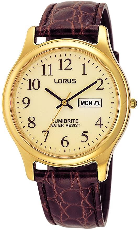 Lorus Gents Brown strap watch day/dated lumibrite RXF48AX9