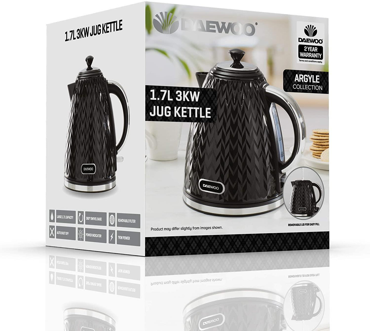 Daewoo Argyle 1.7L 3KW Jug Kettle Black SDA1773