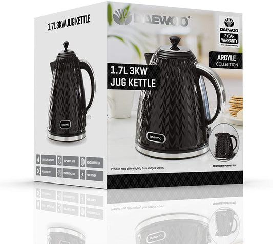 Daewoo Argyle 1.7L 3KW Jug Kettle Black SDA1773