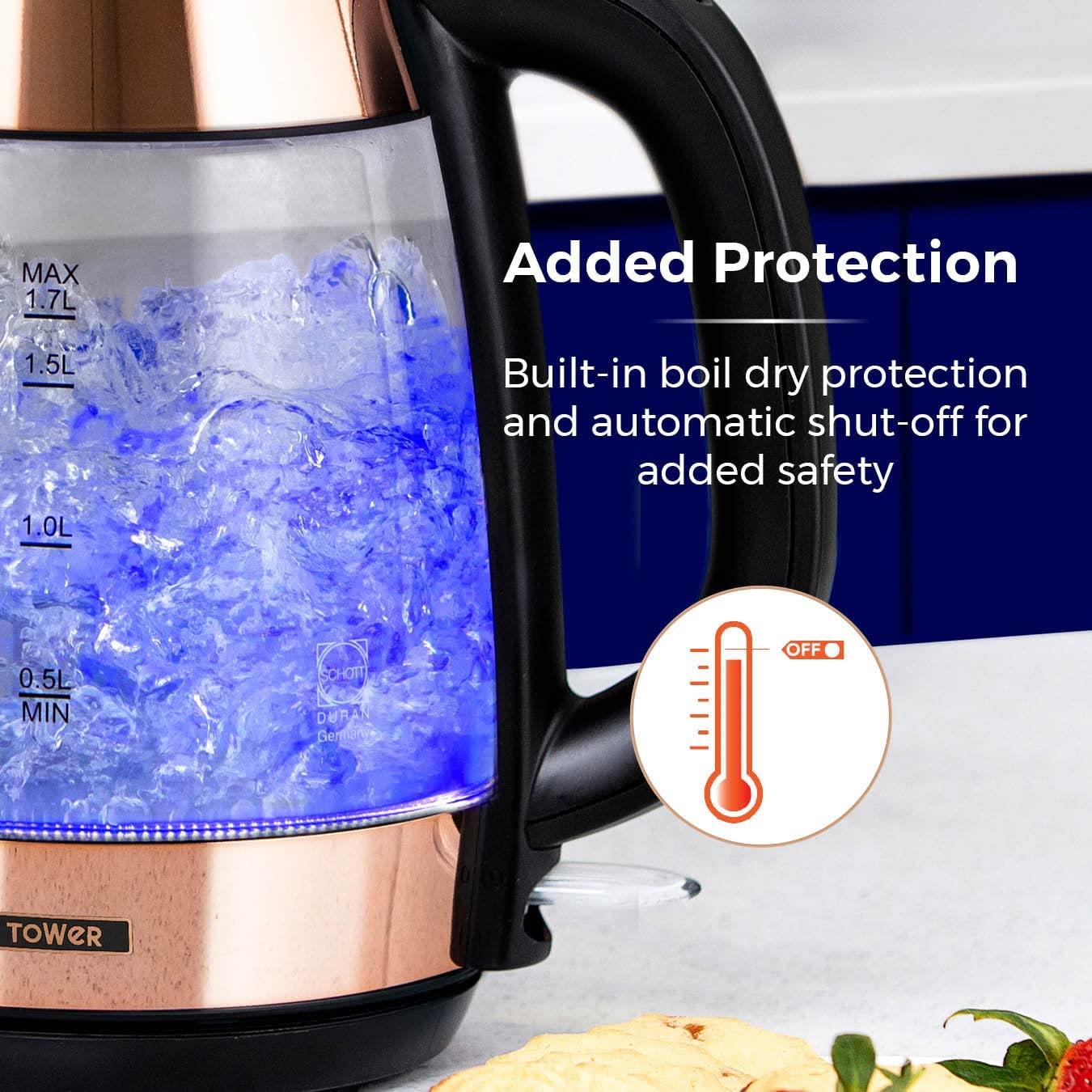 Tower 1.7L 3KW Glass Kettle Rose Gold