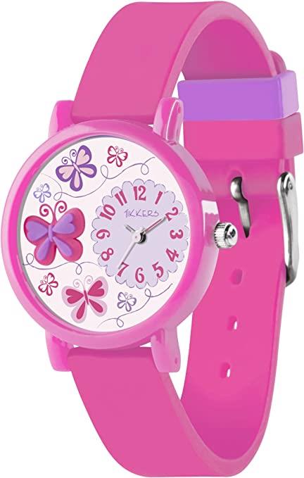 Tikkers Children Pink Silicon Strap Watch Butterfly face TK0074